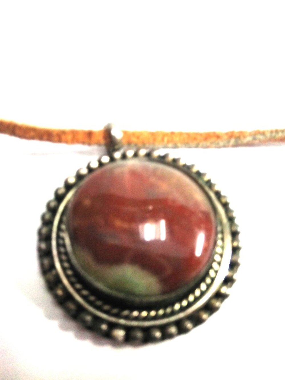 Jasper Gemstone Necklace on 18" Rawhide Cord Sterling Silver Southwestern Vtg.
